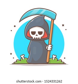 Grim Reaper Character Vector Icon Illustration. Grim Reaper And Skeleton, Halloween Icon Concept White Isolated. Flat Cartoon Style Suitable for Web Landing Page, Banner, Sticker, Background