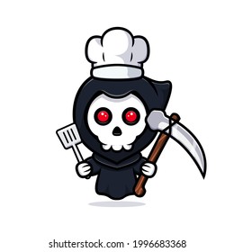 Grim reaper chef. Cute mascot illustration