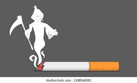 grim reaper cigarette smoking kills flat style vector illustration