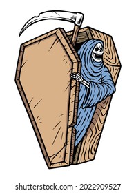 grim reaper comes out of the coffin
