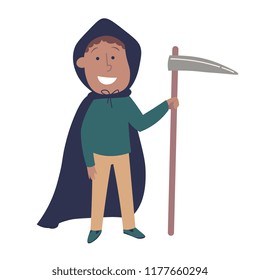 Grim Reaper Cute Cartoon Skeleton Halloween Vector Illustration