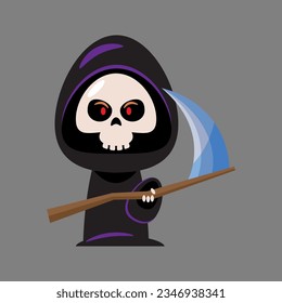 Grim reaper . Cute halloween cartoon characters . Vector .