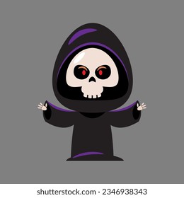 Grim reaper . Cute halloween cartoon characters . Vector .