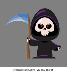 Grim reaper . Cute halloween cartoon characters . Vector .