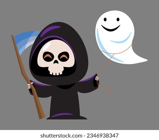 Grim reaper . Cute halloween cartoon characters . Vector .