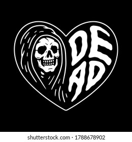 GRIM REAPER DEAD HEART WHITE BLACK BACKGROUND