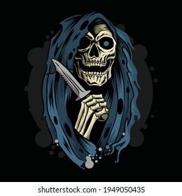 grim reaper death angel holding dagger knife artwork vector