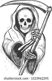 Grim Reaper. Death in a cloak. hand drawing. Vector graphics