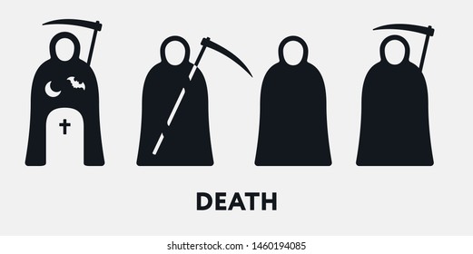 Grim Reaper Death Scythe Halloween Horror. Flat Vector Icon Set.