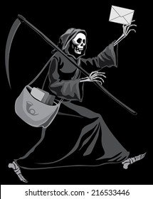 Grim Reaper delivering letter. Eps8. CMYK. Organized by layers. Gradients free. Global colors.