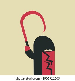 grim reaper demon genie character vector illustration with machete