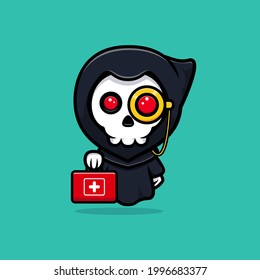 Grim reaper is a doctor. Cute mascot illustration