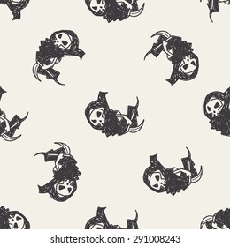 Grim Reaper doodle seamless pattern background