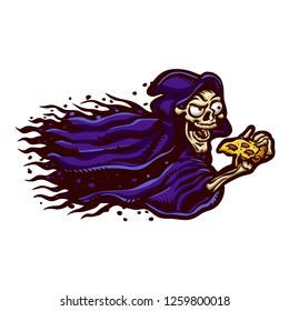 Grim reaper eating pizza