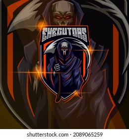 Grim Reaper E-sport Skull logo design template