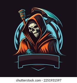 Grim Reaper esports mascot, gaming logo template, illustration