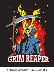 grim reaper with flame background vector illustration