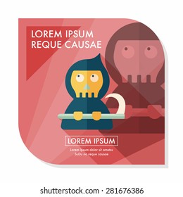Grim Reaper flat icon with long shadow,eps10