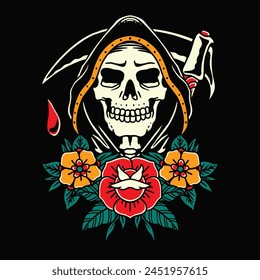 Grim Reaper Flowers Vector Illustration Design