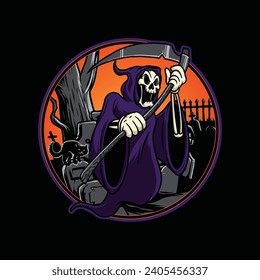 Grim Reaper Funny Cartoon Character Vector Illustration