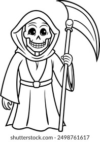 A Grim Reaper with a gentle smile and a cute scythe