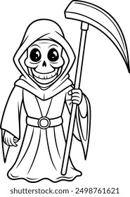 A Grim Reaper with a gentle smile and a cute scythe