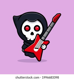 Grim Reaper Guitar Cute Mascot Illustration Stock Vector (Royalty Free ...