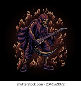 the grim reaper with guitar illustration