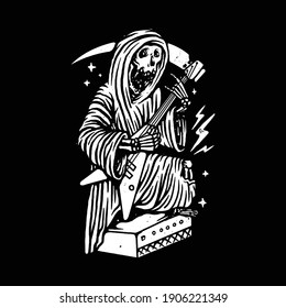 Grim reaper guitarist graphic illustration vector art t-shirt design