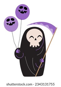 Grim reaper . Halloween cartoon characters . Vector .