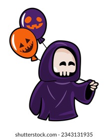 Grim reaper . Halloween cartoon characters . Vector .