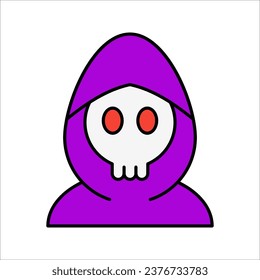 Grim Reaper Halloween Character Silhouette Icon. Funny Black Costume of Grim Reaper for Halloween Icon. vector illustration on white background