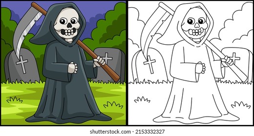 Grim Reaper Halloween Coloring Page Illustration