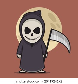 grim reaper halloween mascot custome with isolated background.