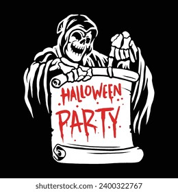 Grim Reaper Halloween Party Cartoon Vector Illustration