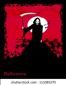  Grim reaper with Halloween sign - vector illustration.