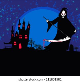  Grim reaper with Halloween sign - vector illustration.