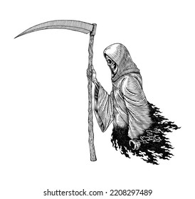 The Grim Reaper, Hand Drawn Illustration, Isolated Graphic Vector