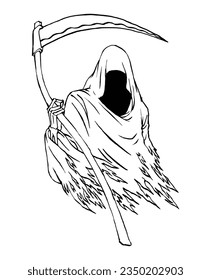 The Grim Reaper, Hand Drawn Illustration, Isolated Vector