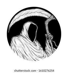 The Grim Reaper, Hand Drawn Pointillism Illustration, Isolated Vector