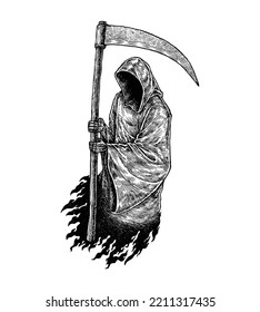 The Grim Reaper, Hand Drawn Pointillism Illustration, Isolated Vector