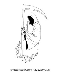 The Grim Reaper, Hand Drawn Pointillism Illustration, Isolated Vector