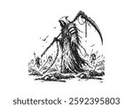 Grim Reaper hand drawn sketch vector illustration