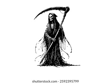 Grim Reaper hand drawn sketch vector illustration