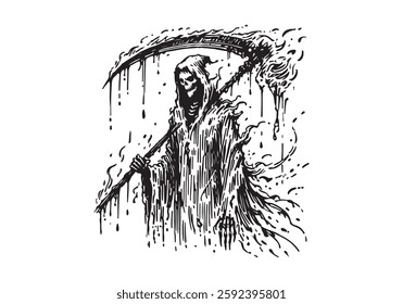 Grim Reaper hand drawn sketch vector illustration