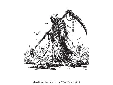 Grim Reaper hand drawn sketch vector illustration