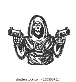 Grim reaper holding handgun - Vector illustration