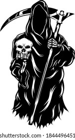 The grim reaper holding the head skull without the face