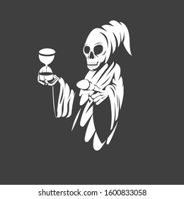 grim reaper holding hourglass and pointing you, mascot, print, sticker, t shirt design
