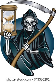 grim reaper holding hourglass and scythe